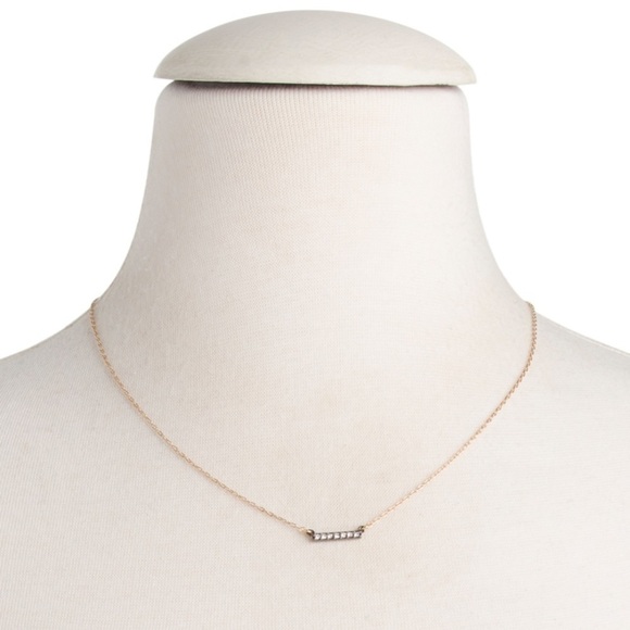 AllSaints Mini Dainty Pave Bar Pendant Gold Tone Plated Brass Necklace New - Picture 2 of 3